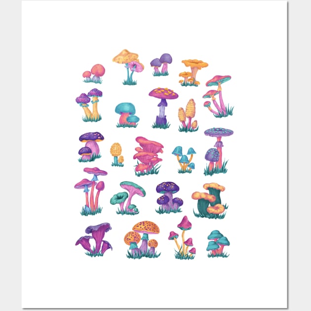 Colorful Vintage Mushroom Chart Wall Art by rosiemoonart